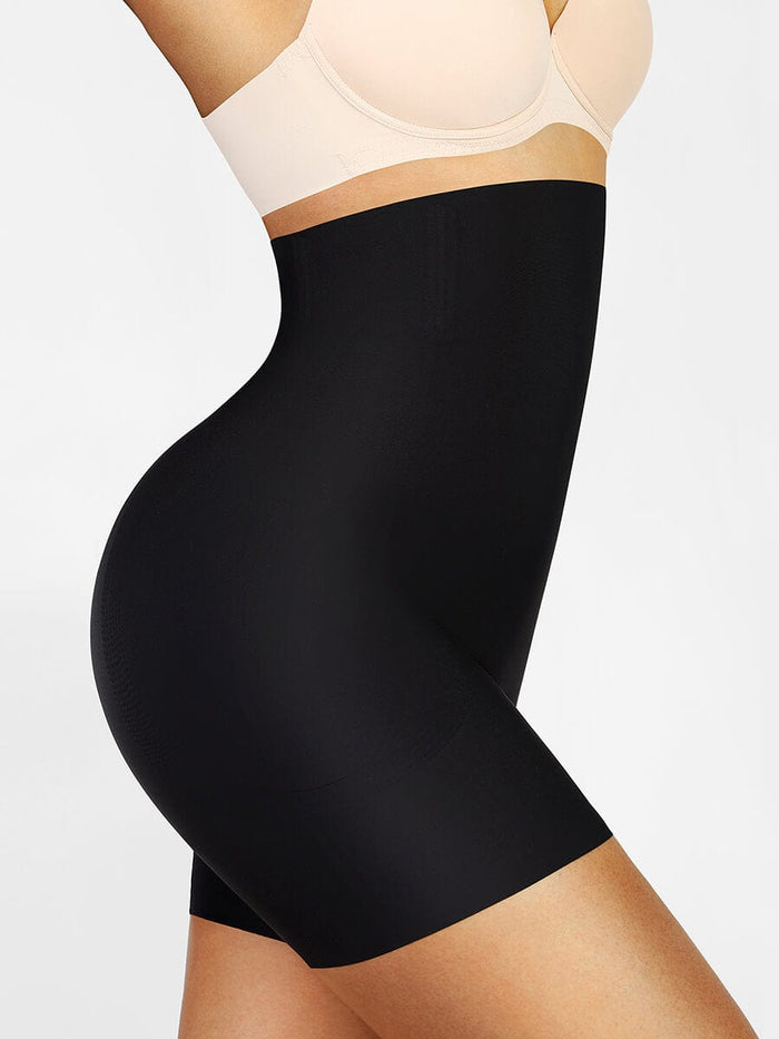 Black High-Waist Air Slim Butt Lifter Shorts – Seamless Shaper with Hip Pads