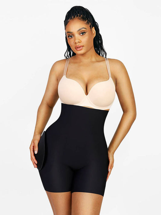 Black High-Waist Air Slim Butt Lifter Shorts – Seamless Shaper with Hip Pads